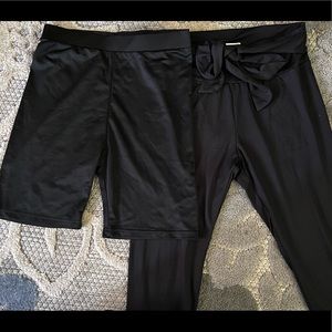 Shein Black biker shorts and Black tie waist leggings